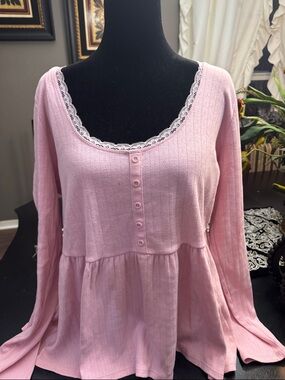 TORRID  Pink Lace-Trim Henley Babydoll Top NEW !